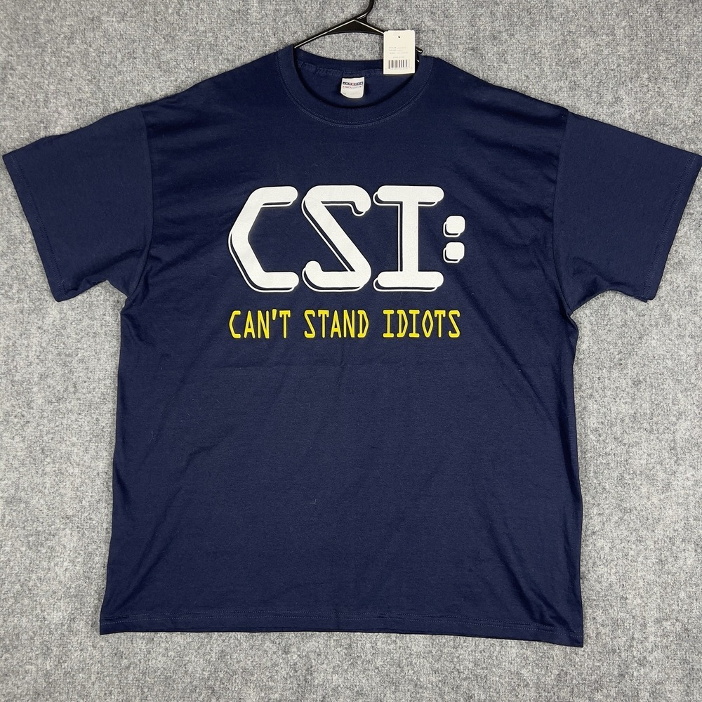 CSI Can't Stand Idiots Graphic T Shirt Navy Blue 2XL NWT Funny Humor Tee Mens